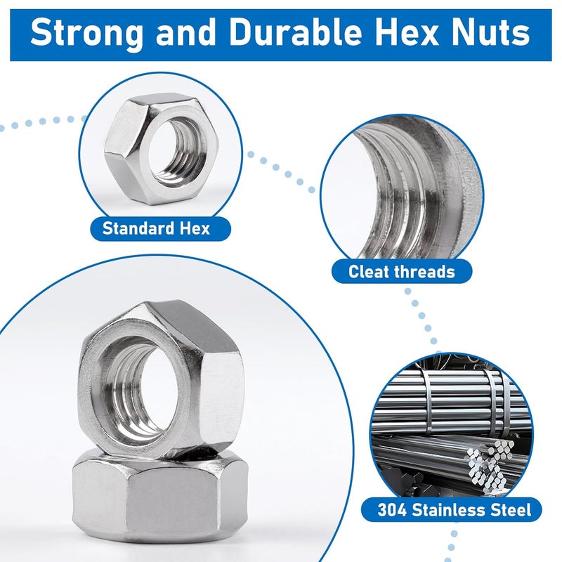 Vmuter Hex Nuts, 80 Pack M8 304 (A2-70) Stainless Steel Hardware Nuts,Standard Inch Coarse Thread Nuts - Image 3